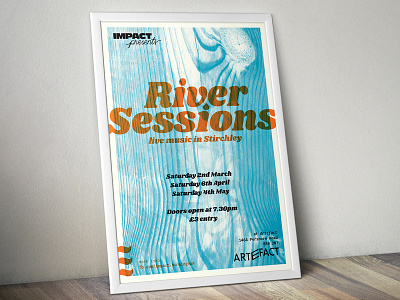 river sessions gig music overlay poster wood
