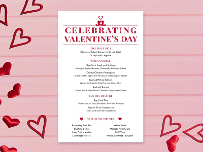 Valentine's Day Menu design hearts illustration love lovers menu design red red hearts valentines day