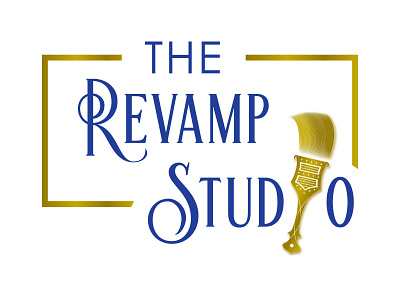 The Revamp Studio antique furniture antique paint design gold gold logo golden brush home furniture identity illustration logo painting revamp revamp studio royal blue vector