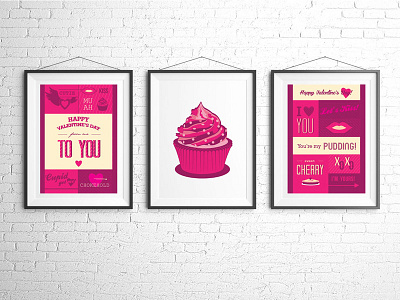 Valentine's Day Typography Frames cupcake kisses love pink typography valentines day