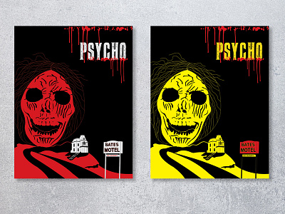 Psycho Movie Posters alfred hitchcock bates motel black bloody bright color horror illustration movie norman bates poster print psycho vector