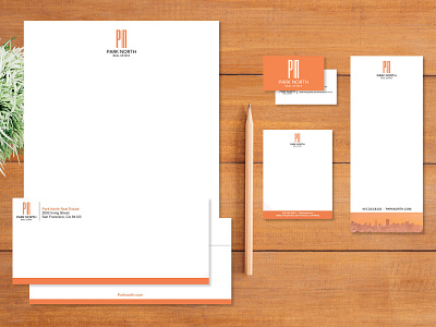 Park North Real Estate branding design letterhead notepad orange print real estate san francisco stationery design