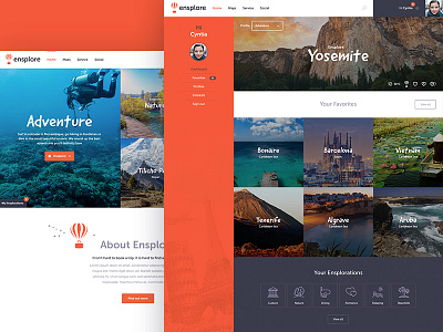 Ensplore concept design flat homepage traveling website