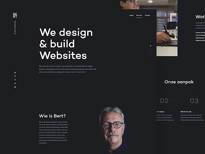 Bert About page black clean design homepage landingspage peace