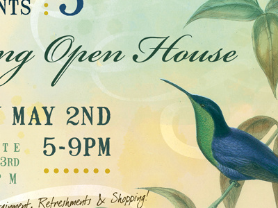 Open House blue flyer green hummingbird print