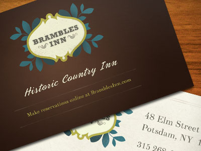 Country Inn Business Cards bed and breakfast blue brown business card green inn print