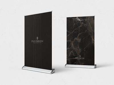 Pantheon Marble Branding, Rollup Design branding brown concept design graphic idea identity logo logodesign marble design modern outdoor print rebrand rollup texture typography