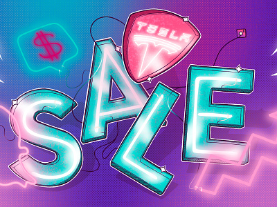 Sale! Time to buy? $ artwork creative design dollar freetrade gradients illustration invest investing linework neon neonsign procreate retro retro vibe snapchat tesla