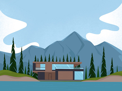 Lake house illustration mountains vector