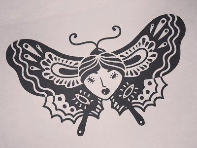 Lady Butterfly black butterfly lady patterns tattoo traditional white