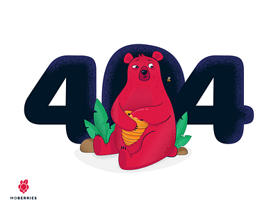 Moberries 404 error page 404 bear bee design error honey illustration illustrator job red ui vector