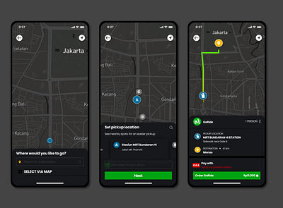 Gojek Dark Mode app dark mode design mobile transport ui ux