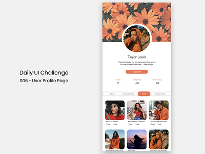 Daily UI Challenge 006 app app design dailyui dailyui006 dailyuichallenge design profile design profile page ui ui design user profile ux uxdesign uxui