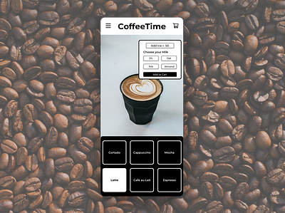 Daily UI Challenge #43 Food/Drink app coffee coffee bean dailyui dailyui043 design latte typography ui ux