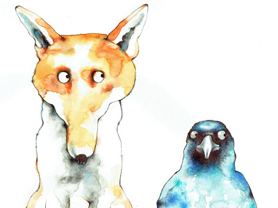 Friends - i2i Art Inc. - ©Talya Baldwin animals characters children book illustration childrens book fox handpainted i2i art illustration illustrator raven talya baldwin traditional art watercolor