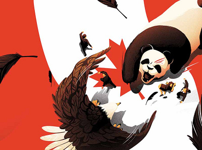 Trade Wars - i2i Art inc. - ©Eric Chow america canada china conceptual eagle editorial eric chow financial graphic i2i art illustration illustrator panda panda bear people political trade usa