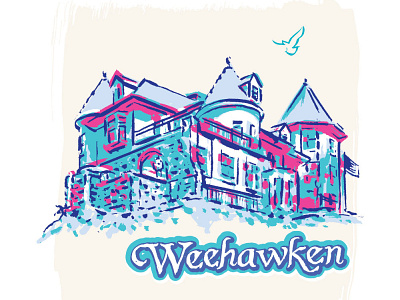 Weehawken - i2i Art Inc. - ©Greg Stevenson architectural charming colorful editorial greg stevenson i2i art illustration illustrator lettering weehawken whimsical