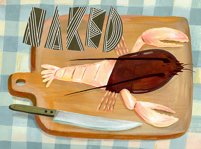 Lobster - i2i Art Inc. - © Mark Hoffmann art editorial folk folkart food food and drink i2i art illustration lettering lobster mark hoffmann naked painterly painting recipe seafood