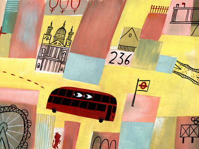 London - i2i Art Inc. - ©Mark Hoffmann art bus city editorial folk i2i art illustration illustrator london london bus map mark hoffmann painterly tourism transportation