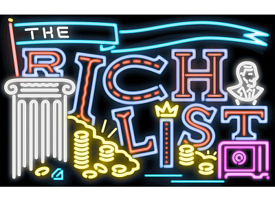 Rich List - i2i Art Inc. - ©Weld Williams animation colorful conceptual editorial electric graphic i2i art illustration illustrator lights neon rich list weld williams