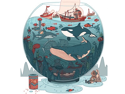 Small World - i2i Art Inc. - ©Hayden Maynard contemporary ecosystem editorial environment fantasy fishbowl green i2i art illustration illustrator ocean ocean life shark whale