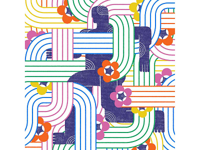 Covid Summer - i2i Art Inc. - ©Thom Sevalrud color colorful commerical contemporary covid design editorial flowers graphic i2i art illustration paths pathways people