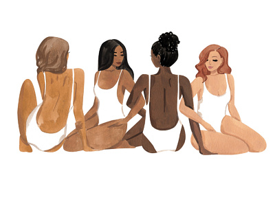 Strength in Diversity - i2i Art Inc. - ©Sabina Fenn bathing suits contemporary diverse diversity editorial female form handpainted i2i art illustration illustrator painterly people sabina fenn sunbathing whimsical women