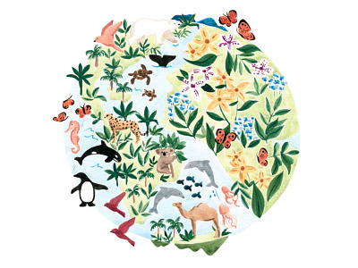 Earth Day - i2i Art Inc. - ©Sabina Fenn animal colorful conceptual contemporary earth earth day eco editorial environmental globe handpainted i2i art illustration illustrator natural nature sabina fenn whimsical world