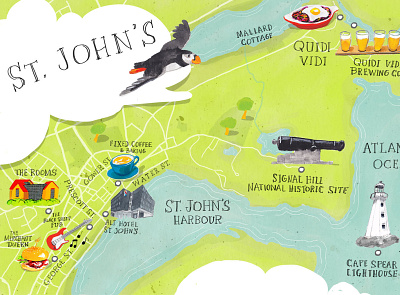 St John's - i2i Art Inc. - ©Dan Bransfield canada colorful dan bransfield editorial handpainted i2i art illustration illustrator map newfoundland painterly tourism travel