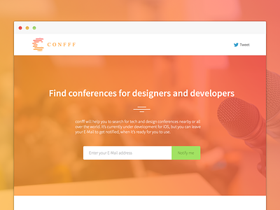 Confff - Find conferences for designers and developers conference confff landing page