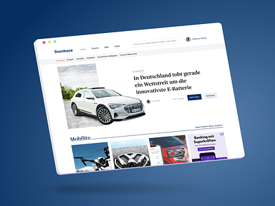 News page layout for startup news in Germany blog clean content minimal news startups website