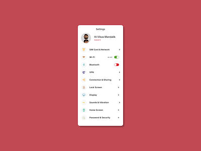 Settings - Daily UI 007 android challenge dailychallenge dailyui dailyui007 design ios mobileapp red settings ui uichallenge ux