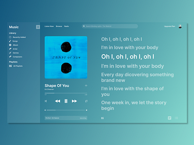 Music Player - Daily UI 009 009 blue dailyui dailyui009 dailyuichallenge dailyuichallenge009 design edsheran gradient music shapeofyou ui uichallenge ux