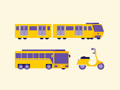 Vehicles bus colours flat icon illustration illustrator scooter train vector vehicles wheels