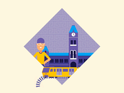 Lived a guy in Chennai animation building card character flat icon illustration illustrator india station train wedding