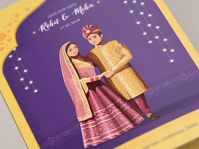 Indian wedding Invitation - 2 card character design flat illustration india invitation krishna kumar mockup noise texture wedding