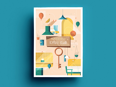 House Warming Invitation card chennai design flat illustration india invitation design invite krishna kumar