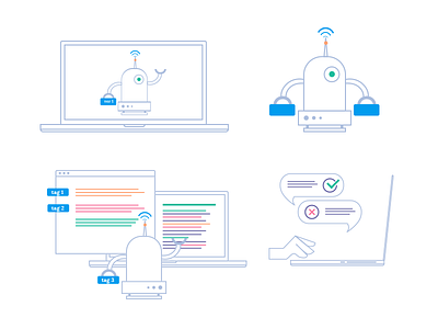 Robot icons comment flat icons laptop robot tag ui ux web