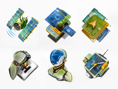6 icons design icon illustration mechanism nano navigation robot style taxi teaser ui web
