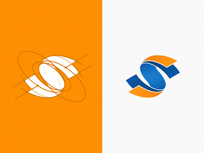 Logo St-Solution blue color illustration logo orange print s shape sketch