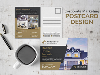 Creative Elegant Corporate Real State Post Card Design brand design brand identity brochure design business flyers commercial corporate creative design designer flyer graphic graphic design portfolio postcard postcard design postcards poster design