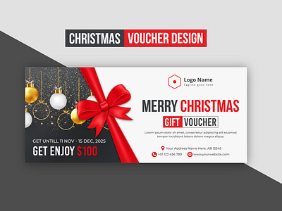 Creative Modern Abstract Minimal Merry Christmas Voucher Design