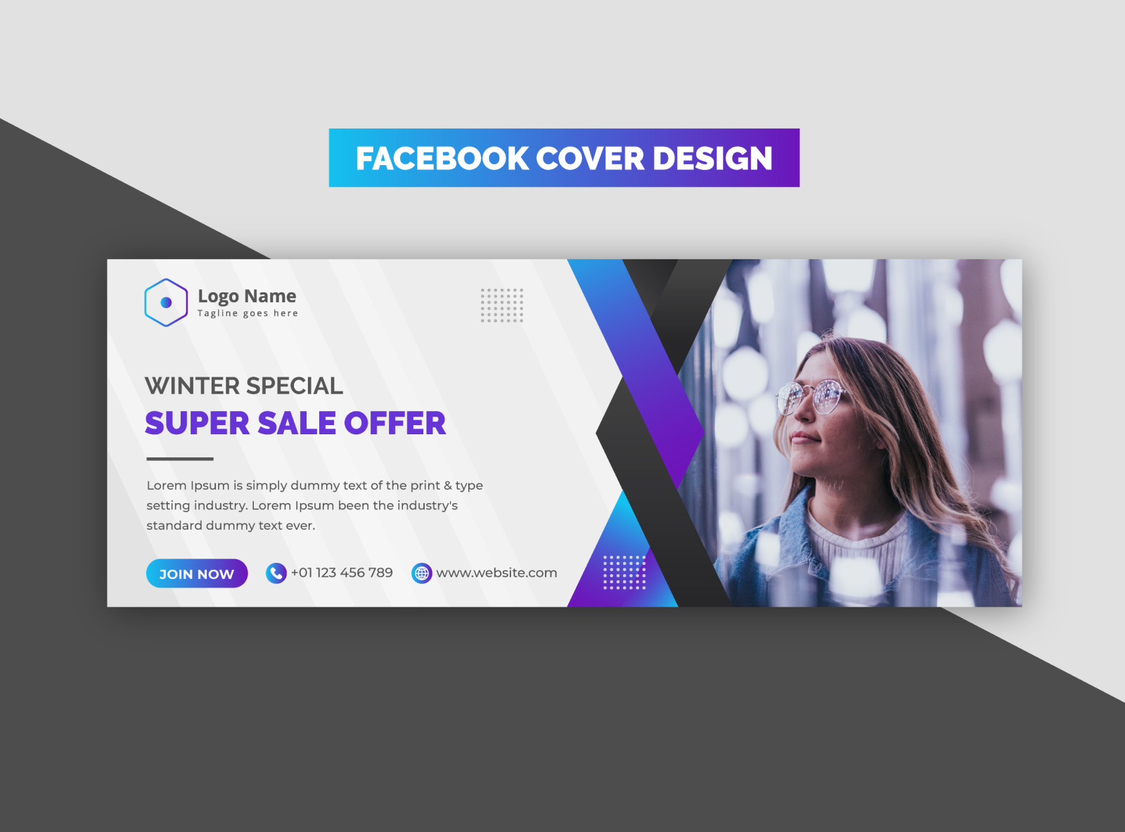 Creative Modern Voilet Winter Special Super Sale Facebook Banner By Md