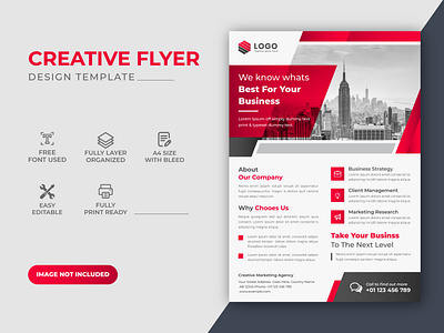 Creative Modern Corporate Awesome Red Business Flyer Design Temp