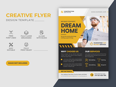 Creative Modern Corporate Yellow Color scheme Construction Flyer