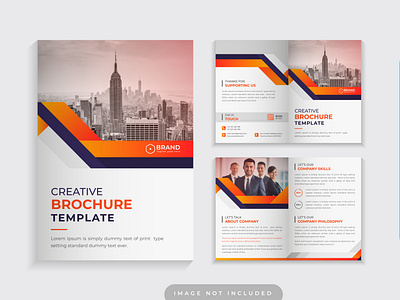 Clean Corporate Orange Color Bi Fold Business Brochure Design