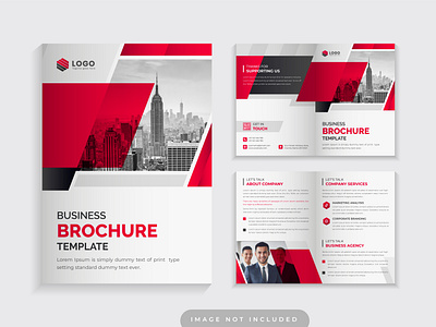 Red Color Corporate Bi Fold Business Brochure Design Template