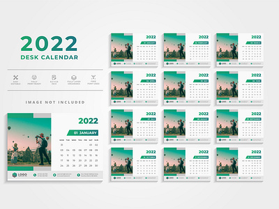 Clean 2022 Desk calendar design template