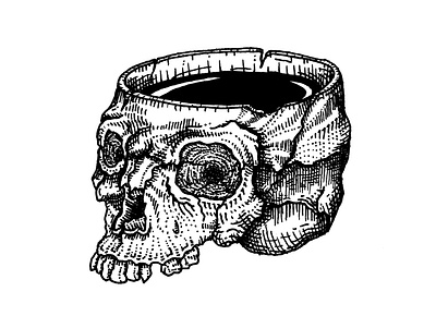 Skol black and white design illustration ink and paper skull