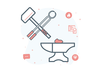 Development - The kit blacksmith fire forge hammer icons illustration kit minimal red tool